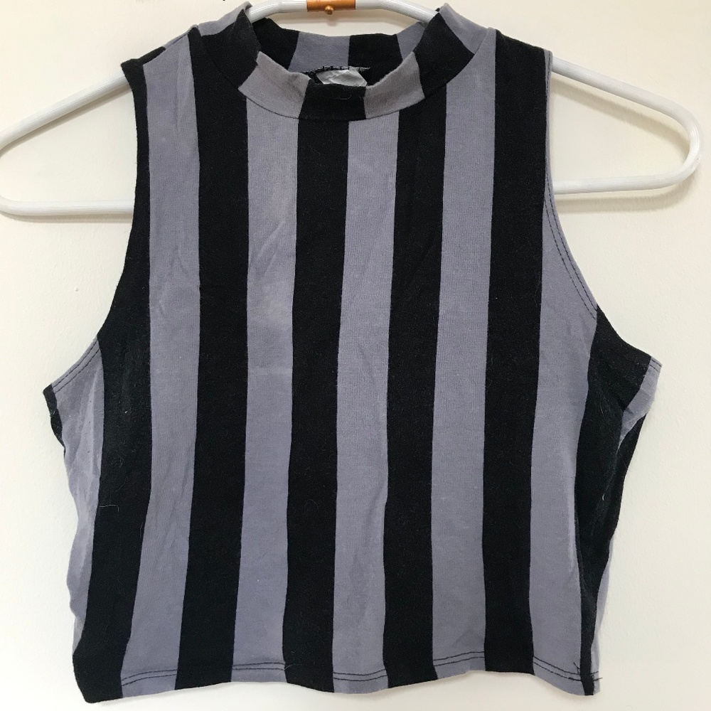 Black and Gray Striped Crop Top